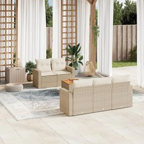 Set divano da giardino 6 pz con cuscini beige in polyrattan