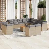 Set Divani da Giardino 14pz con Cuscini in Polyrattan Beige 3223959