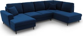 Divano angolare blu allungabile e con contenitore (con penisola a destra/a U) con rivestimento in velluto Kyoto – Cosmopolitan Design