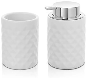 Set accessori bagno bianco da appoggio dispenser e portaspazzolini in ceramica Cristal