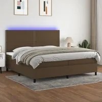 Letto a Molle Materasso e LED Marronescuro 200x200cm in Tessuto 3134824