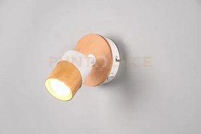 Aruni spot singolo orientabile metallo bianco e legno naturale h. 1...