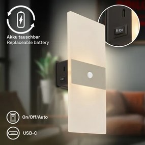 Briloner 3888012 - Lampada LED da parete ricaricabile con sensore AURA LED/2,5W/5V 1800 mAh opaca