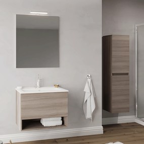 Mobile Bagno Sospeso 60 Cm Un Cassetto Con Vano a Giorno Specchio Con Lampada Led 60x80 Cm Savini Due "Oslo"