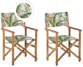 Set di 2 sedie legno di acacia chiaro grigio motivo fenicotteri multicolore CINE Beliani