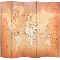 Paravento Pieghevole 200x170 cm Stampa Mappa del Mondo Giallo 245879