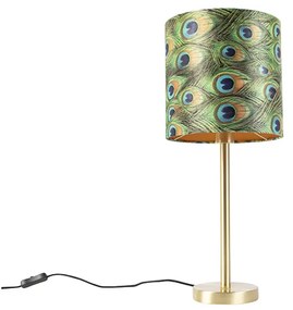 Lampada da tavolo in ottone con paralume pavone 25 cm - Simplo