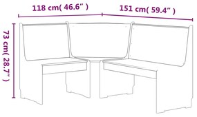 Panca angolare reine 151 cm in pino massello bianco