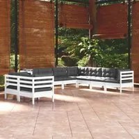 Set Divani da Giardino 9 pz con Cuscini Bianchi Legno di Pinocod mxl 97528