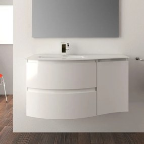 Mobile bagno sospeso con lavabo L 104 x H 55 x P 52 cm bianco lucido 2 cassetti per vasca a sinistra Vague