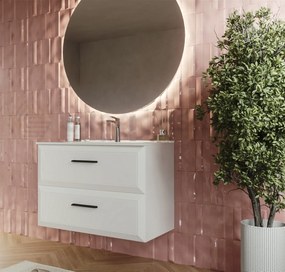 Mobile bagno bianco opaco 100x45 Praga due cassetti soft close con lavabo in ceramica