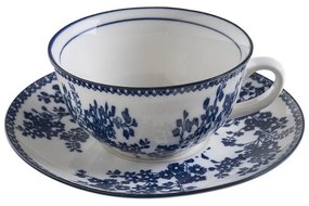 Tazza con Piatto in Ceramica con Fiori Blu "Blue British"