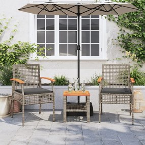 Sedie da giardino con cuscini 2pz grigie in polyrattan e acacia