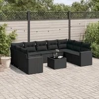 Set Divani da Giardino 10pz con Cuscini in Polyrattan Nero 3219395