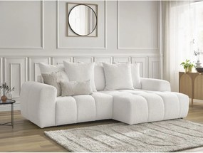 Divano angolare bianco allungabile/con contenitore (con penisola a destra/con chaise lounge) con rivestimento in bouclé Roxelane – Bobochic Paris