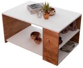 Tavolino Da Salotto Design Moderno 60x90x48 Con Vani Laterali Zeno Bianco e Rovere