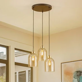 TK Lighting Lampada a sospensione Sapito, vetro, 3 luci, ambra