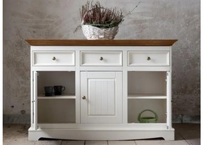 Credenza shabby chic in pino massello bicolore bianco e rovere