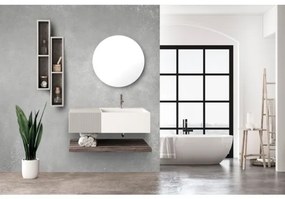 Lavabo 60 cm con cassetto laterale 40 cm grigio specchio e mensola inferiore Rovere Scuro - Itaca