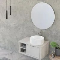 Composizione bagno sospesa Nyumba a 1 cassetto e vano a giorno con lavabo, specchio e lampada LED 80x40 cm grigio cielo