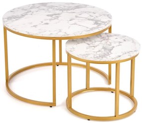Set di 2 tavolini da salotto PACILA, finitura effetto marmo con dettagli dorati