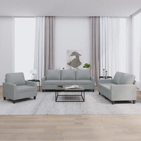 Set Di Divani 3 Pz Con Cuscini Grigio Chiaro İn Tessuto /