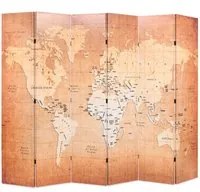 Paravento Pieghevole 228x170 cm Stampa Mappa del Mondo Giallo cod mxl 65675