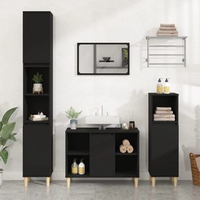 Set mobili da bagno 3 pz nero in legno multistrato