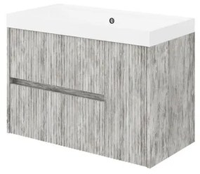 Mobile sottolavabo e lavabo Portofino grigio antico in mdf L 80 cm, 1 anta 2 cassetti