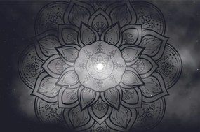 Carta da parati – Mandala in bianco e nero con sfondo galassia