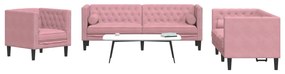 Set Divani Chesterfield 3pz Con Cuscini Rosa Velluto /