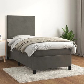 Giroletto A Molle Con Materasso Grigio Scuro 80x200 Cm Velluto /