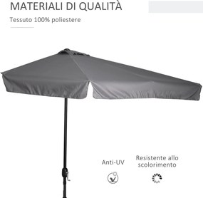 Mezzo Ombrellone da Giardino 230x130x249 cm in Metallo e Poliestere Grigio...