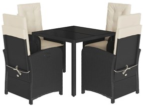 Set da pranzo da giardino 5 pz nero con cuscini in polyrattan