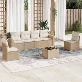 Set divani da giardino 7 pz con cuscini beige in polyrattan