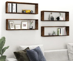 Mensole Muro Cubo 4 Rovere Fumo 80x15x26,5cm Legno Multistrato /