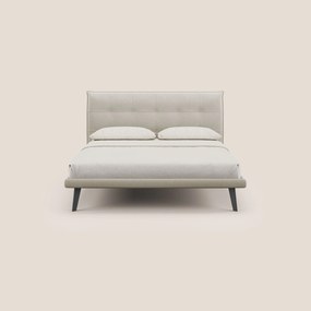Brigitte letto con testata trapuntata piedi alti in mogano e tessuto impermeabile T09 beige