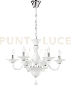 Lampadario soffio bianco e cromo 6 luci attacco e14 66x120cm in vet...