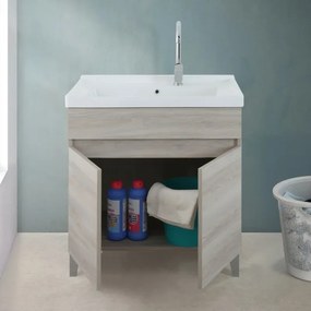 Mobile lavatoio 79x46,8 cm rovere grigio con vasca in ceramica bianca