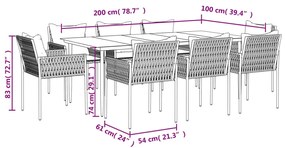 Set Pranzo da Giardino 9 pz con Cuscini in Polyrattan e Acciaio