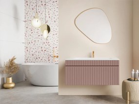 Mobile sotto lavabo sospeso scanalato 100 cm Rosa - SATARA