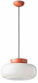 Sospensione Vintage Decò Maracana Vetro-Ceramica Bianco-Arancio 1 Luce E27