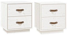 Comodini bianchi 2 pz 40x34x45 cm in legno massello di pino