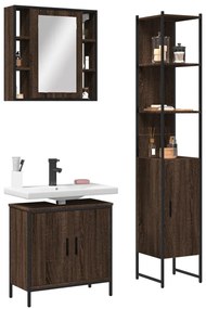 Set Mobili Da Bagno 3 Pz Rovere Marrone İn Legno Multistrato /