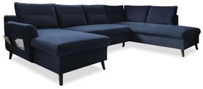 Divano letto a U blu scuro, angolo destro Stylish Stan - Miuform
