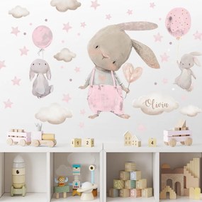 Adesivi ad acquerello - Coniglietti rosa chiaro con palloncini | Inspio