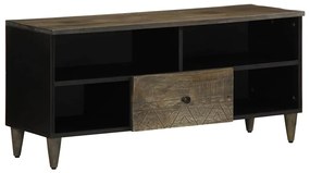Mobile Porta Tv Nero 100x33x46 Cm İn Legno Massello Di Mango /
