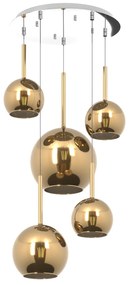 Lampadario Contemporaneo Future Metallo Cromo Vetro Mix Oro 5 Luci E27