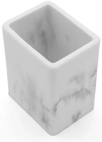 Bicchiere porta spazzolini in poliresina marmorizzata bianca Marmo