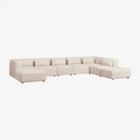 Divano Componibile Chaise Longue Sinistra 6 Pezzi Con Pouf Fogler Ciniglia Crema Beige - Sklum